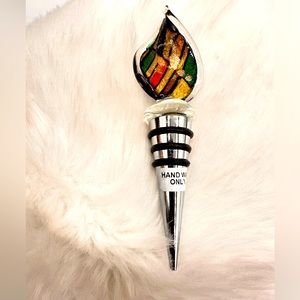 Wine Stopper Murano Art Tear Drop Glass Deco Collection Multi Colored.